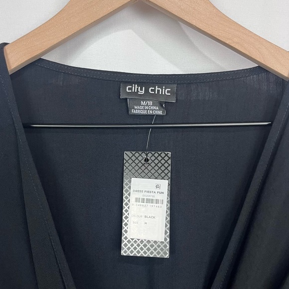 City Chic NWT Fiesta Fun Faux Wrap Ruffle Sleeve Mini Dress Black Women’s 18 - Picture 8 of 8